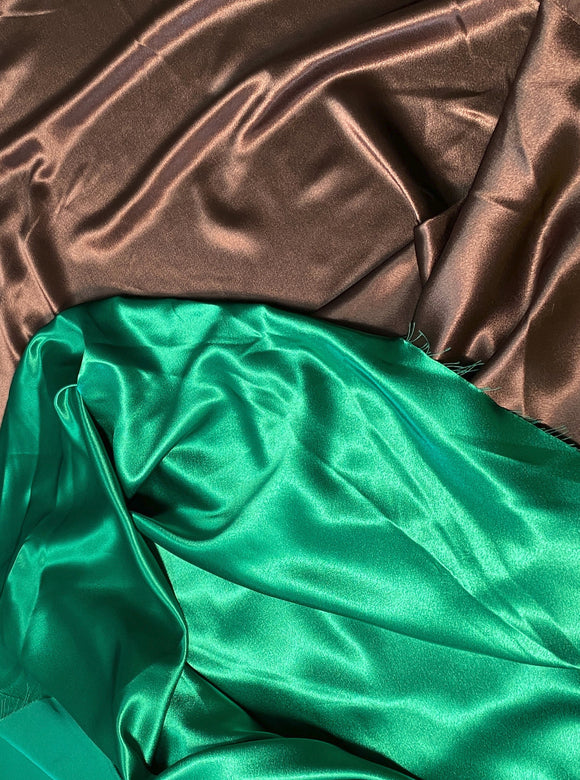 Crepe Back Satin in 2 Colors: Nile Green & Chocolate Brown by Lauren Hancock, Made in Japan, 58/60