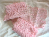Pink Double Scallop Stretch Lace, Piece 2.5 yds, 5.25 inches wide.