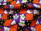 Cotton Halloween Fabric: Cuddly Cats, Jolly Ghosts, Stars & Candy Corn in Squares, By the Yard