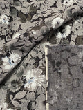 Grey, Black and White Floral Woven Fabric: Sold as a Piece