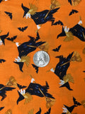 Vintage Northcott Silk Inc Halloween Fabric: Witches on Orange Fat Quarters