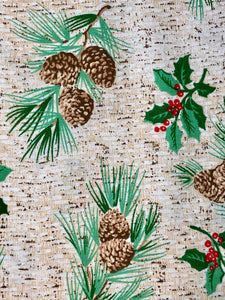 Pine Boughs & Holly Cotton Fabric: Sold by the Piece
