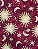 "Fifth Dimension" Alexander Henry Collection 1994 Celestial on Burgundy Cotton Fabric, Sold by 1/2yd