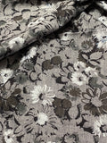Grey, Black and White Floral Woven Fabric: Sold as a Piece