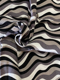 Undulating Stripes of Black Gray White & Ecru Fabric: Sold by the Piece