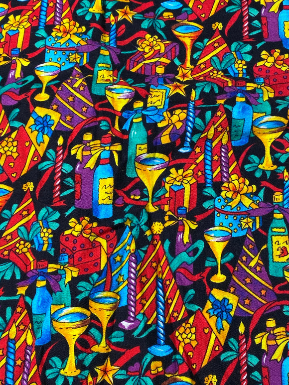 Happy New Year! Cotton Fabric- Sold by the 1/2 Yard