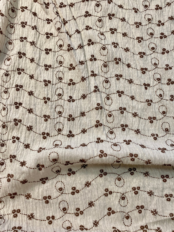 Stretch Gauze Cotton Brown Embroidery on Ecru Fabric  44