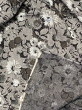 Grey, Black and White Floral Woven Fabric: Sold as a Piece