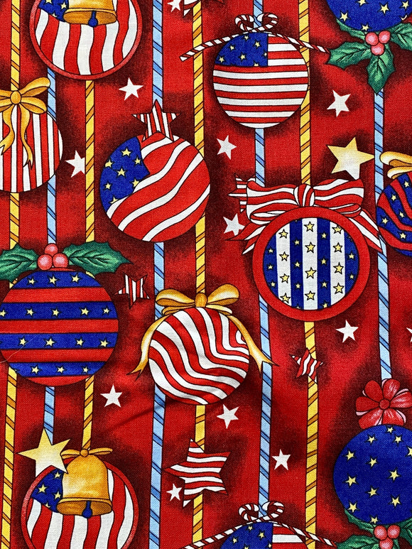 Ornament Fabric in Red, White & Blue for Christmas Sewing: Sold by the 1/2 yard of Fabric, 45