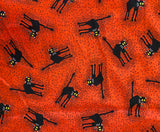 Vintage Halloween Fabric: Hissing Black Cats on Orange- Sold by FQ, Cotton