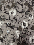 Grey, Black and White Floral Woven Fabric: Sold as a Piece
