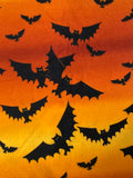 Luscious Halloween Fabric by Northcott, Harvest Moon #2438, Black Bats on Orange Ombre 100% Cotton by the 1/2 yard