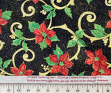 Gilded Pointsettias Cotton Fabric: Sold as a Piece