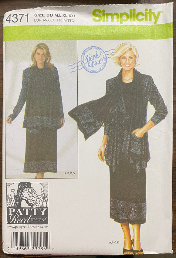 Patty Reed Designs Sewing Pattern: Skirt, Top, Jacket & Scarf- Simplicity 4371