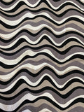 Undulating Stripes of Black Gray White & Ecru Fabric: Sold by the Piece