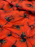 Vintage Halloween Fabric: Hissing Black Cats on Orange- Sold by FQ, Cotton