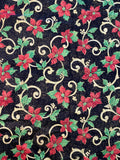 Gilded Pointsettias Cotton Fabric: Sold as a Piece