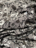 Grey, Black and White Floral Woven Fabric: Sold as a Piece