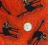 Vintage Halloween Fabric: Hissing Black Cats on Orange- Sold by FQ, Cotton