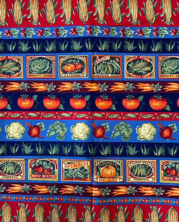 Vintage Cotton Fabric: Vegetable Border VIP print by Joan Messmore for Cranston Print Works Printed in USA Sold by Yard