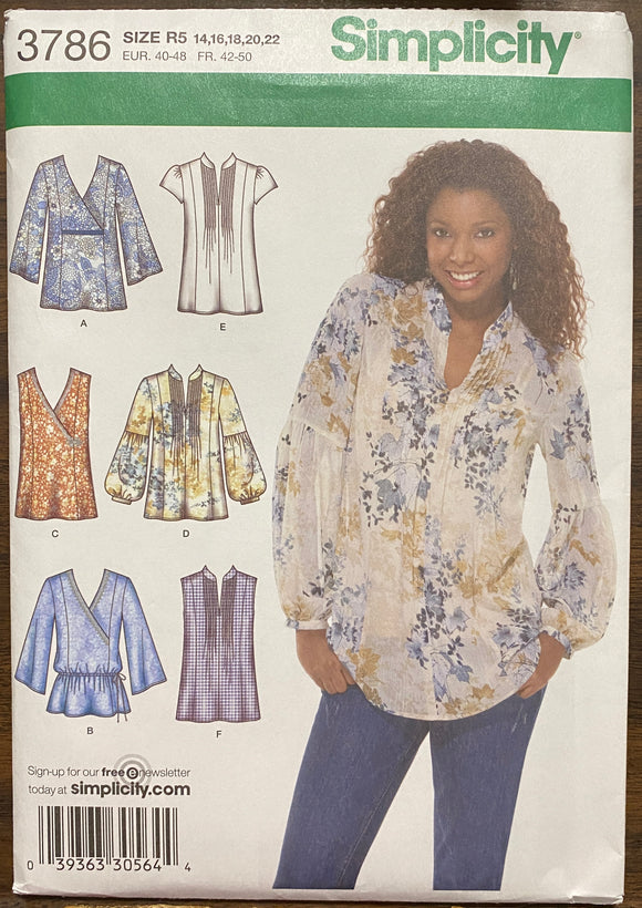 Misses Peasant/Hippy Style Blouse Sewing Pattern: Simplicity 3786