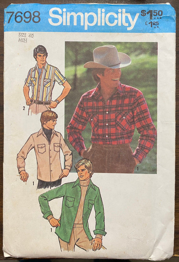 Men's Button-Up Shirt Sewing Pattern from the 1970's: Simplicity 7698