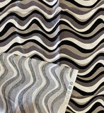 Undulating Stripes of Black Gray White & Ecru Fabric: Sold by the Piece