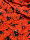 Vintage Halloween Fabric: Hissing Black Cats on Orange- Sold by FQ, Cotton