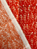 White Skeletons on Orange Cotton Fabric:  Sold by FQ