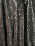 Silver Geometric Shapes on Black 85% Nylon 15% Spandex Fabric: 58/60" wide, Sold by 1/2 yard, Vintage