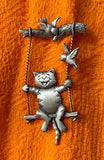 Cat on a Swing Pin by JJ (Jonette) Vintage from the 1980's