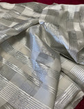 Vintage Sheer Off-White Silk Chiffon with Silver Metallic Stripes Fabric Made in France a 2 yard 8" piece