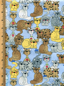 Cats, Cats, and more Cats: Gray, Brown, Gold, White- A 2 yard piece 42/43" wide.