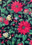 Apples, Poinsettias & Holly Berries on Black Cotton Fabric: 2008 VIP Cranston Printworks, 56" wide, Sold by 1/2 yard