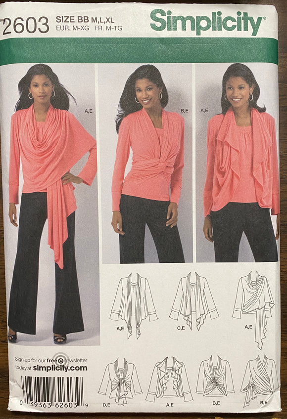 Misses Cardi-Wrap & Knit Top Sewing Pattern: Simplicity 2603