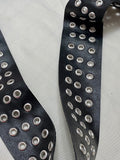 Black/ Dark Brown Pleather with 3 rows of Silver Grommets  1.75" Wide