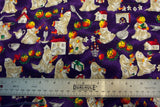 Halloween Fabric: Cheery Ghosts on Purple, 40/41" wide 1.25 yards, Hi Fashion Fabrics Inc