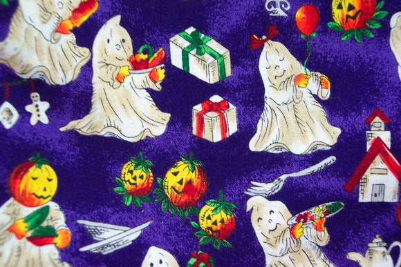 Halloween Fabric: Cheery Ghosts on Purple, 40/41