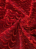 Red Velvet Scalloped Effect Fabric  44" wide, A 5 yard piece, Vintage, Gorgeous