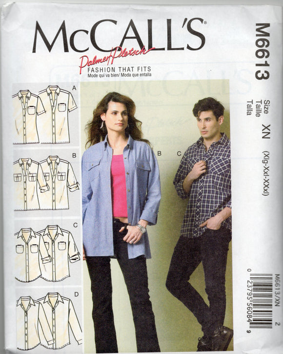 McCall's Pattern 6613: Misses'/Men's Shirts- Palmer/Pletsch Fashion, Fits XL, 2X & 3X