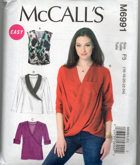 McCall's Pattern #6691: Crossover Blouse- Sizes 16, 18, 20, 22, 24 Easy