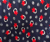 Sophisticated Navy with Red & Cream Abstract Design Fabric: Sold by the Piece