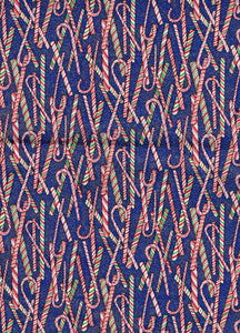 Denim looking fabric with pink red & green candy canes