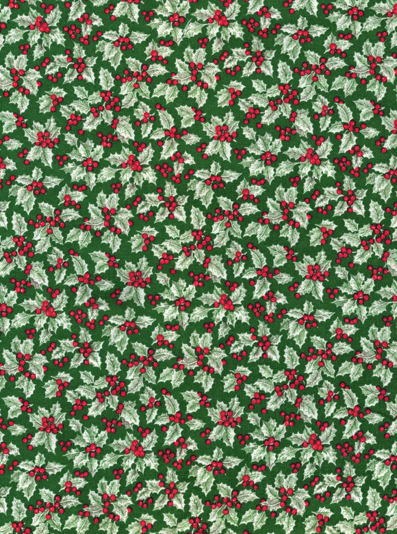 White holly on vintage dark green fabric