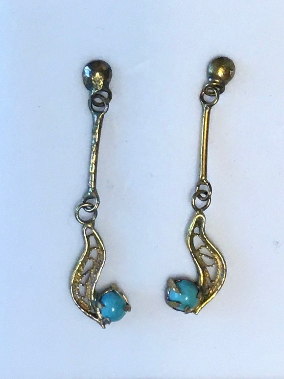 Vintage Deco Earrings: Dangle- Gold & Turquoise ... Maybe