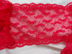 Double edged lace in Red-orange, 8" wide, 1.25 yards for one price A Vintage piece