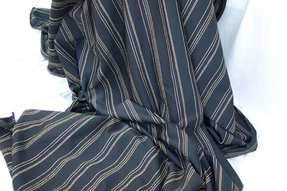 Vintage Black knit stretch fabric with Gold Metalic stripes  60/62