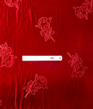 Embossed Roses on Scarlet Velvet Vintage Fabric: 1 piece- 56/58" wide x 2.67 yards