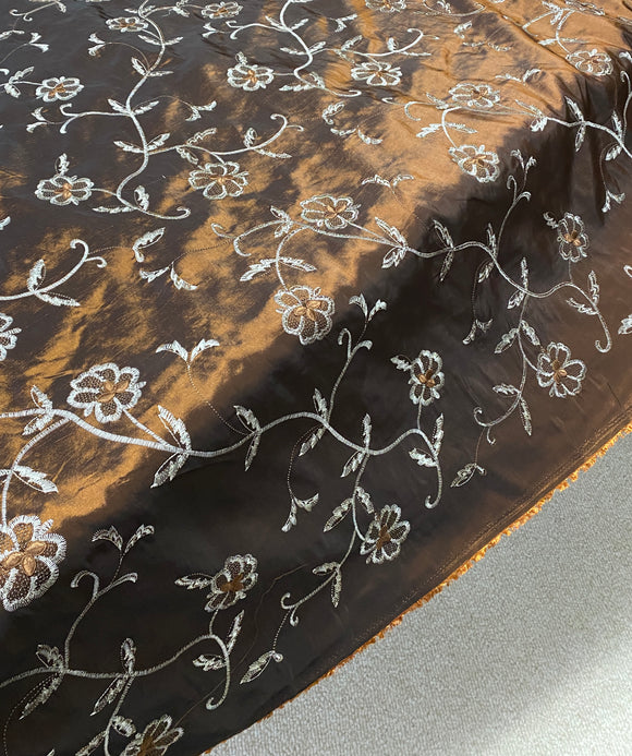 Bronze/Copper Embroidered Taffeta Fabric: 58