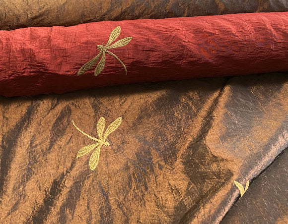 Crinkled Taffeta with Embroidered Dragonflies- Perfect for Medieval CosPlay and more